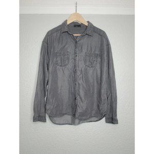 Prana Women's Button Up Shirt Gray Long Sleeve Roll Tab Size Medium